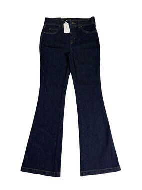 Spanx Denim Flare Medium Petite Raw Indigo Dark Wash High Rise Stretch Denim NWT